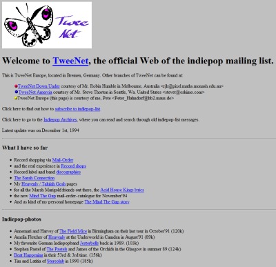 The TweeNet web site in December 1994